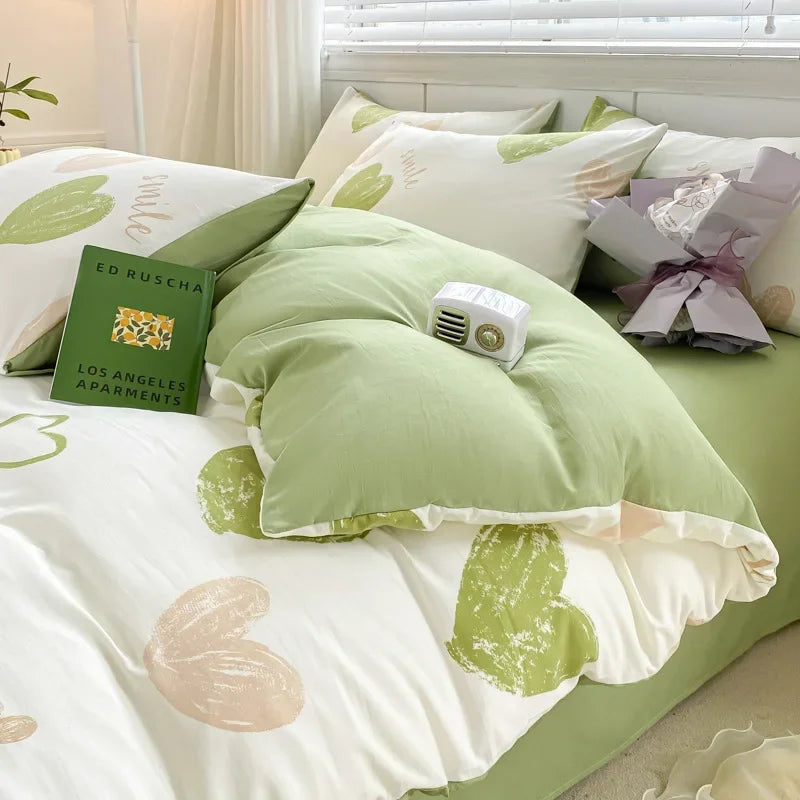 Afralia™ Cozy Pattern Printed 4Pcs Single Bedding Set - Soft Cotton Fabric