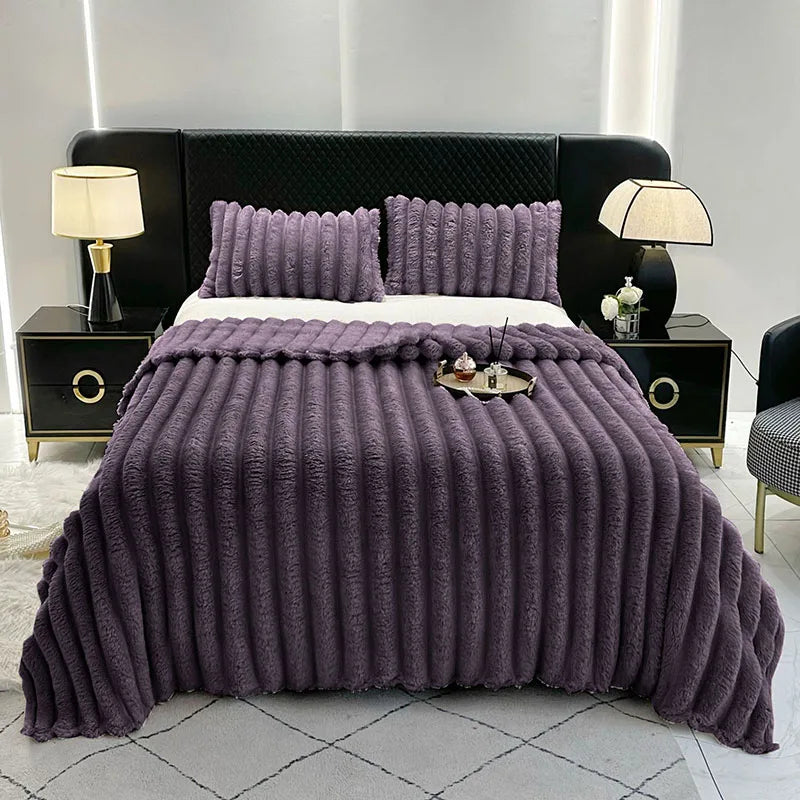 Afralia™ Ribbed Lamb Plush Blanket - Soft Faux Rabbit Velvet Wool Throw Blanket