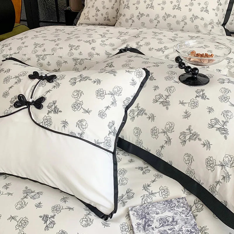 Afralia™ Printed Cotton Bedding Set, High Quality, Queen/King Size, Skin-Friendly, Double Bed Linens