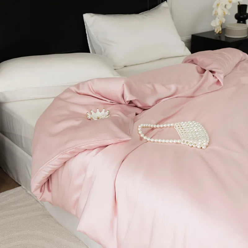 Afralia™ Double Layer Satin Queen Duvet Set Smooth & Cool Luxury Quilt Cover Pillowcases