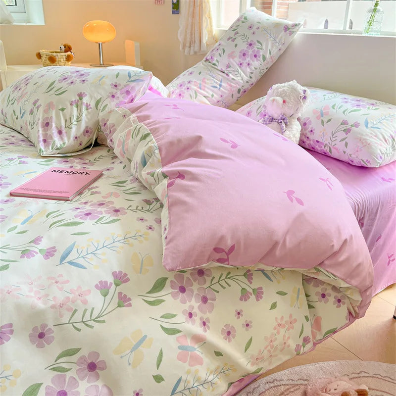 Afralia™ Cotton Cartoon Printed Bed Set with Non-Fading Floral Patterns for Adults