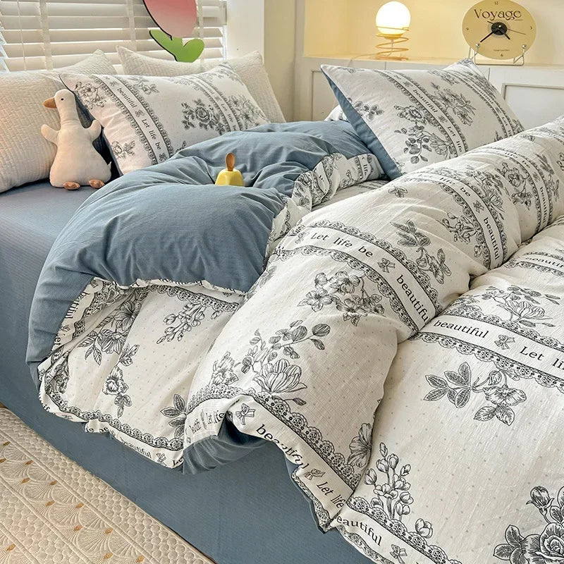 Afralia™ Floral Printed Cotton Bed Set: Cute, Soft, Comfortable 4-Piece Duvet Cover & Sheet