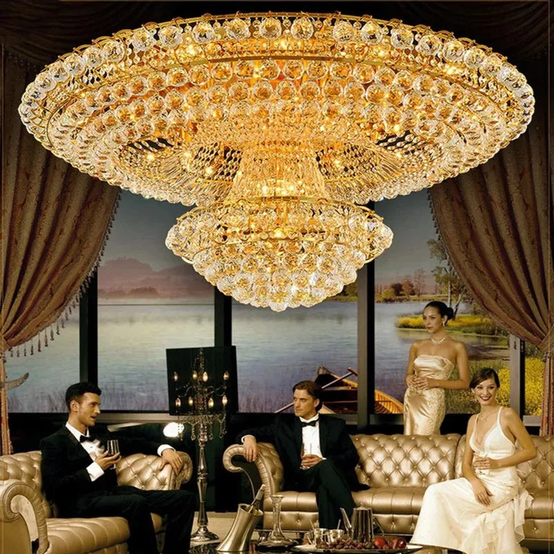 Afralia™ Golden Crystal Ceiling Chandelier for Elegant Hotel and Living Room Decor