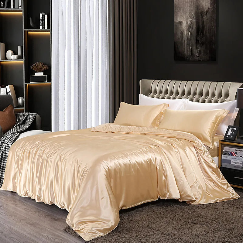 Afralia™ Silk Summer Bedding Set: Double-Sided Cooling Comforter & Soft Satin Sheet - Single/Double