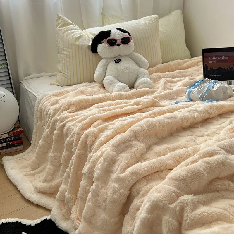 Afralia™ Cozy Lamb Wool Flower Jacquard Blanket: Luxe Solid Color Sofa Quilt for Winter