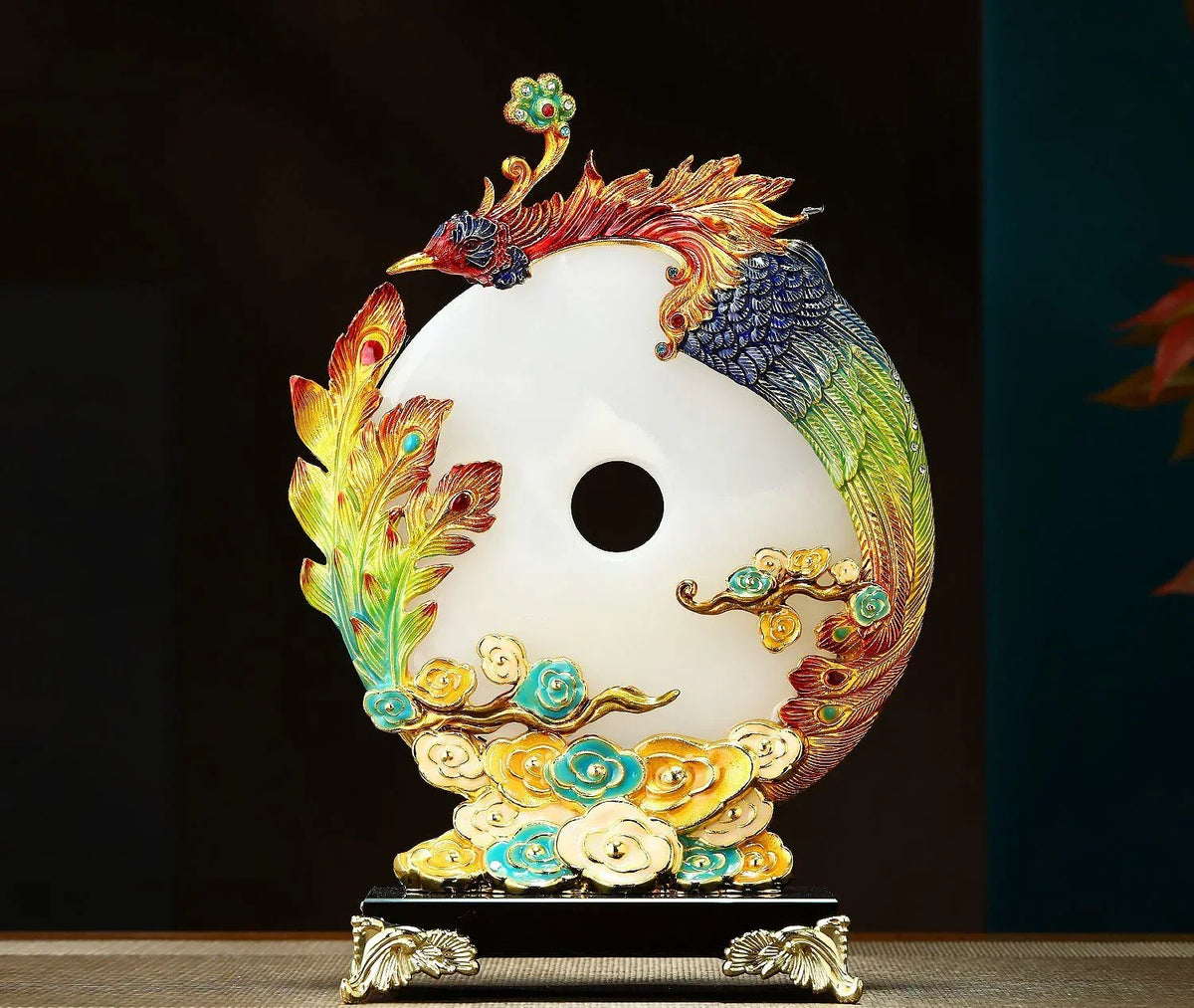 "Afralia™ Jade Dragon Phoenix Ornament Enamel Living Room Decoration"
