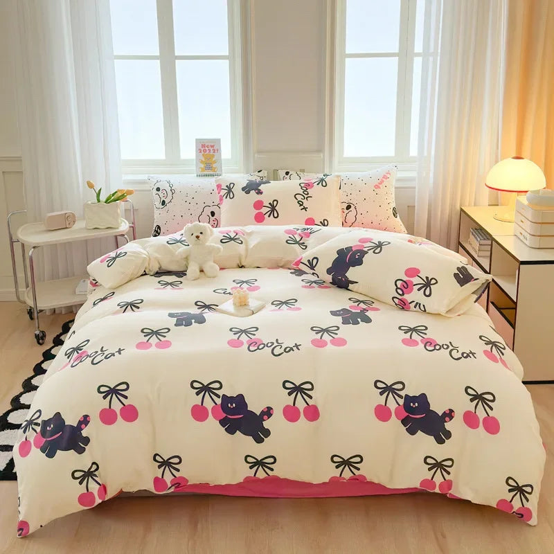 Afralia™ Children Cartoon Print Bedding Set, Double-Layer Yarn Quilt Cover, Cozy Bedroom Decor