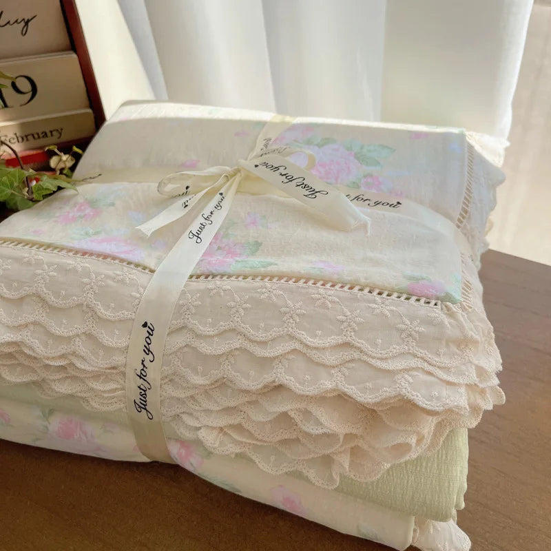 Afralia™ Hollow Lace Bedding Set: Fitted Sheet, Quilt Cover, Pillowcase - Skin-Friendly & Cozy