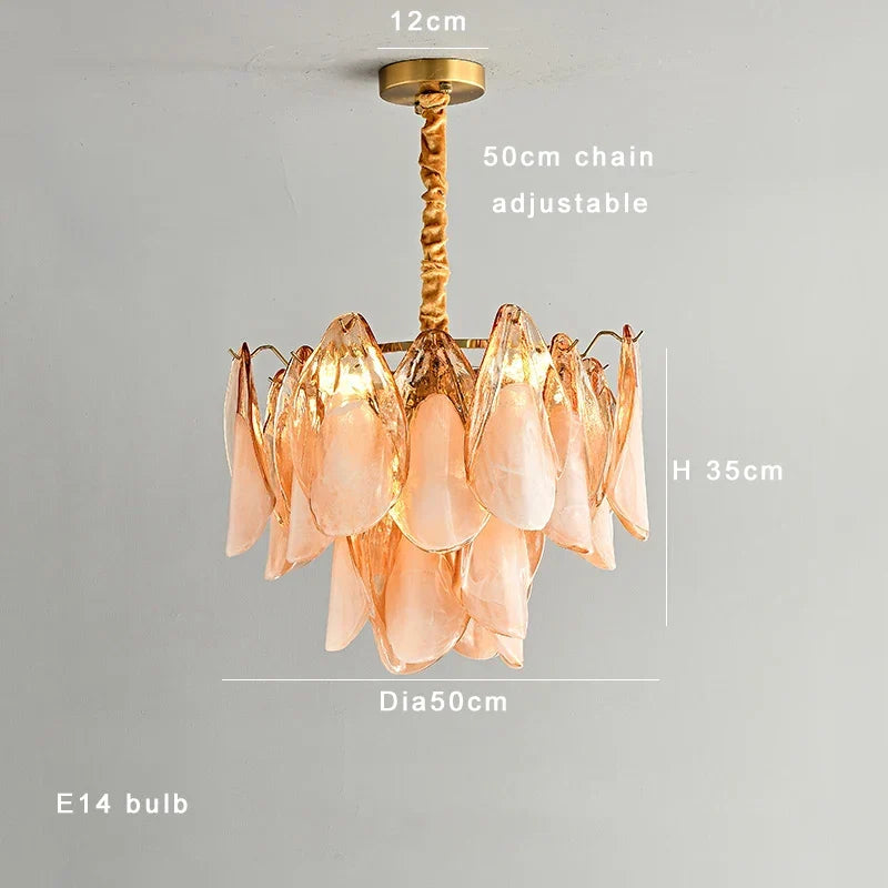 Afralia™ Pink Glass Petal Chandelier: Modern Luxury Ceiling Pendant Light