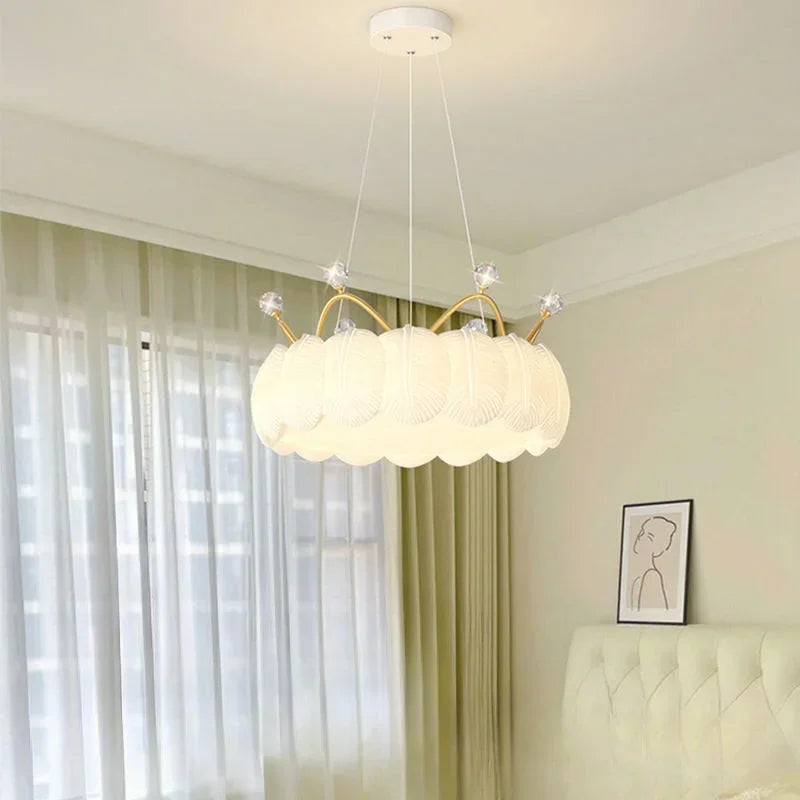 Afralia™ Gold&White LED Crown Small Chandelier for Living Dining Bedroom - Indoor Decor Lighting