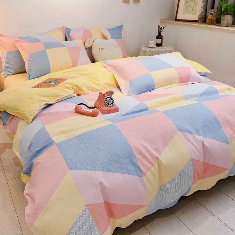 Afralia™ Cozy Flower Print Bedding Set: Brushed Cotton, Skin-Friendly, Soft, Thick, 4Pcs