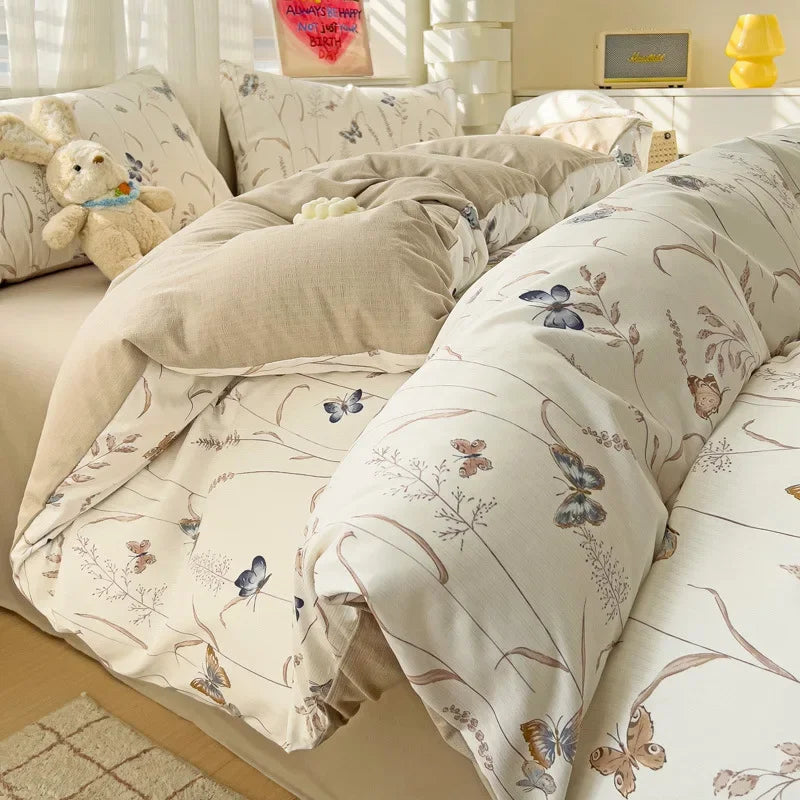 Afralia™ Flower Print Bedding Set 200X230Cm Soft Cotton Duvet Cover Set