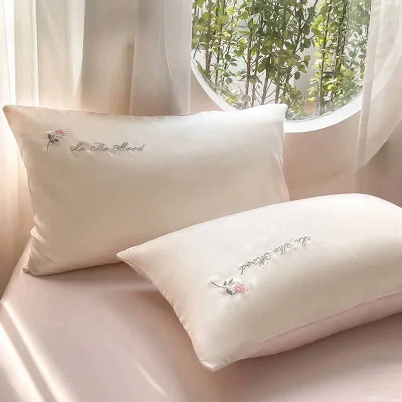 Afralia™ Summer Rayon Silk Bedding Set Queen/King Super Soft Duvet Cover Fitted Sheet Smooth Silk Bedclothes