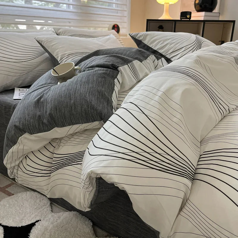 Afralia™ Nordic Twill Printed Cotton Bedding Set for King/Queen Bed