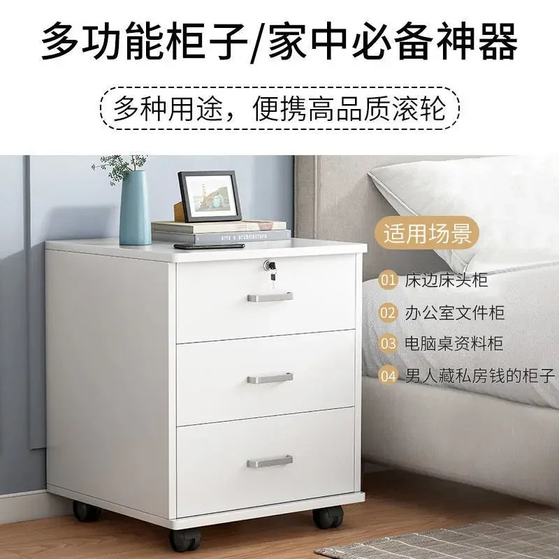 Afralia™ Wooden Mobile Side Cabinet with Lock, Printer Storage Cabinet, Low Drawer Cabinet