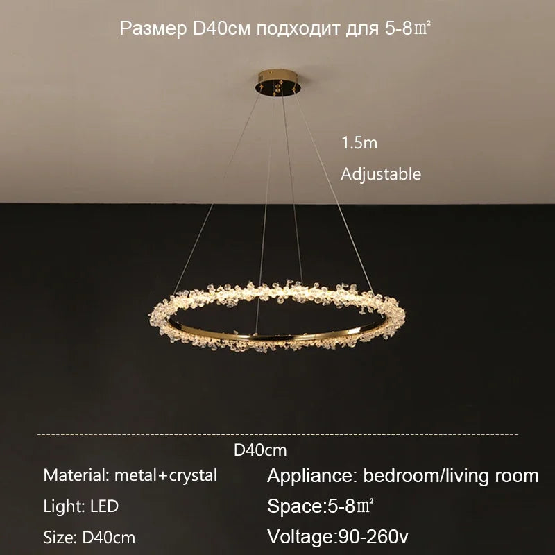 Afralia™ Crystal Ring Pendant Light for Modern Living Room, Dining, Bedroom - French Light Luxury