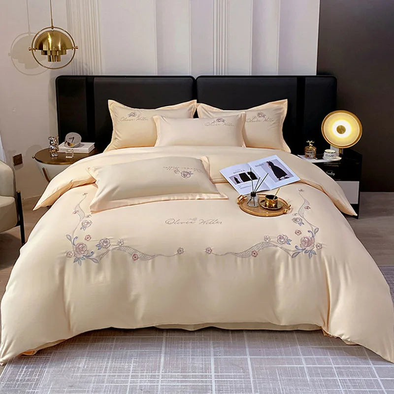 Afralia™ Luxe 100% Cotton Embroidered Bedding Set: Soft, Thick & Cozy Long Staple Comforter Kit