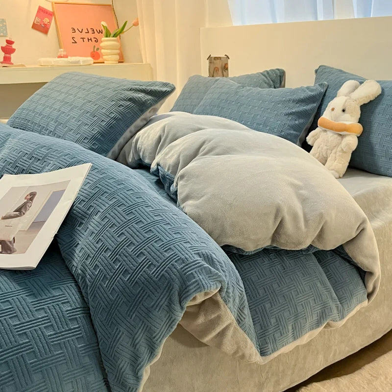 Afralia™ Plush Waffle Fleece Duvet Cover - Cozy 3D Carved Winter Comforter for Adults