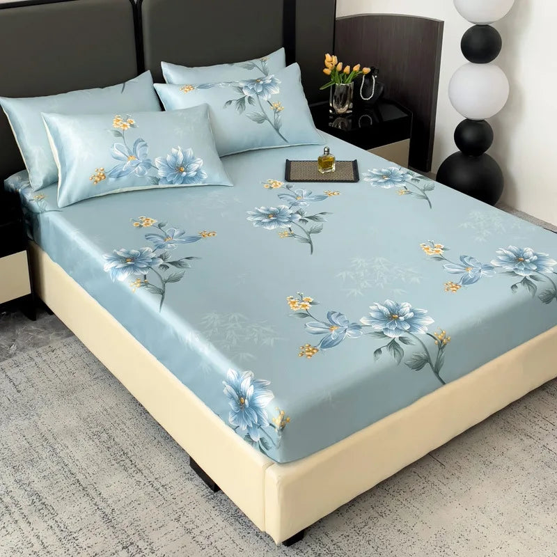 Afralia™ Printed Silky Fitted Sheet: Soft & Anti-Slip Mattress Cover