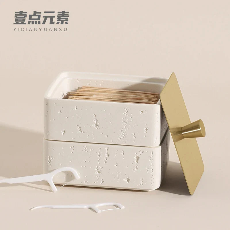 Afralia™ Double Decker Jewelry Organizer with Natural Stone, 2 in 1 Floss Box & Bathroom Ornament