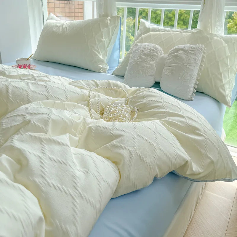 Afralia™ Solid Color Square Jacquard Bedding Set - Cozy Summer Comforter for Girls