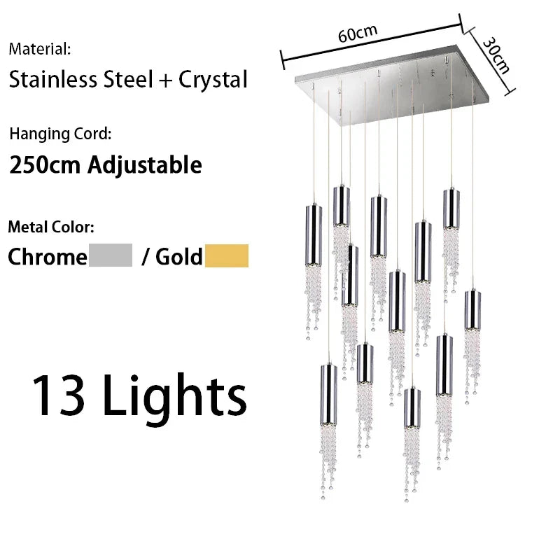 Afralia™ Gold Crystal Chandelier: Modern Luxury Lighting for Living Room, Staircase, Villa.
