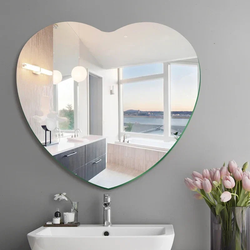 Afralia™ Heart-shaped Acrylic Shatterproof Wall Mirror Decor for Bedroom, Living Room