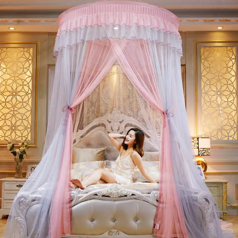 Afralia™ Color Blocked Ceiling Mosquito Net with Lace Decoration, Rotating Strap, Insect Proof Bed Curtain