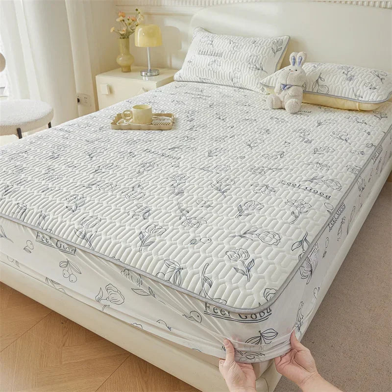 Afralia™ Summer Cartoon Print Silky Latex Cooling Fitted Sheet Set