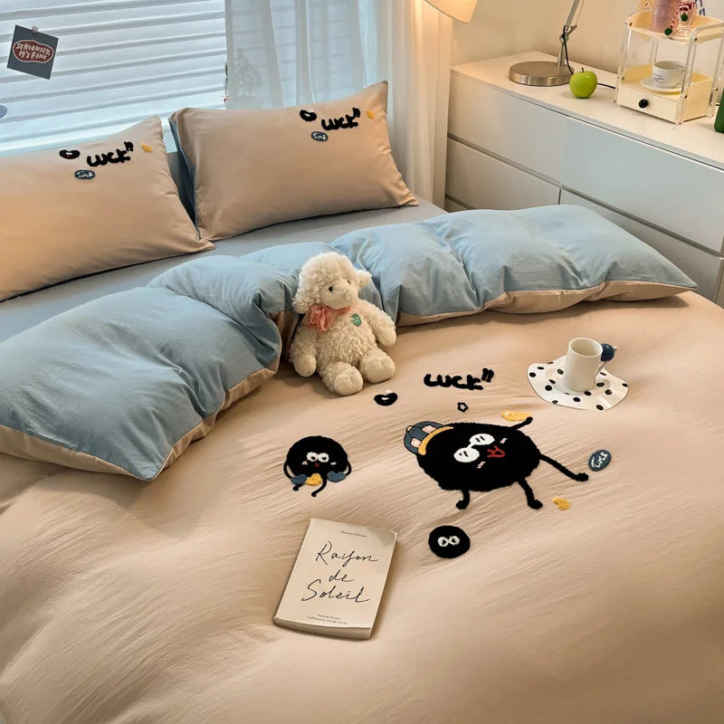 Afralia™ Cartoon Pattern Embroidered Bedding Sets: Cozy, Soft, and Breathable for Kids and Adults