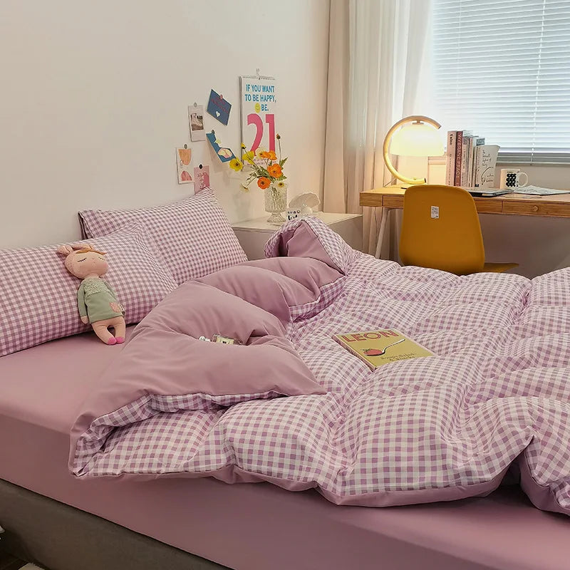 Afralia™ Simple Striped Check Cotton Bedding Sets for Queen King Size