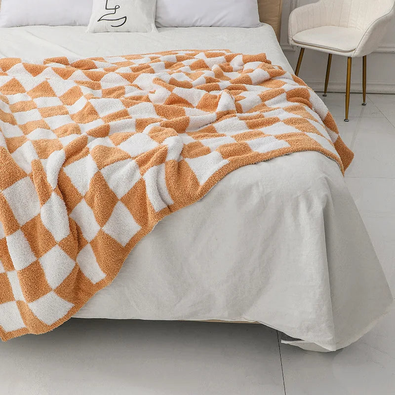 Afralia™ Nordic Velvet Checkerboard Blanket for Office Sofa & Napping