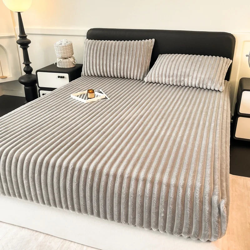 Afralia™ Winter Faux Rabbit Velvet Fitted Bed Sheet - Single Bed Cover High-Quality Thickened