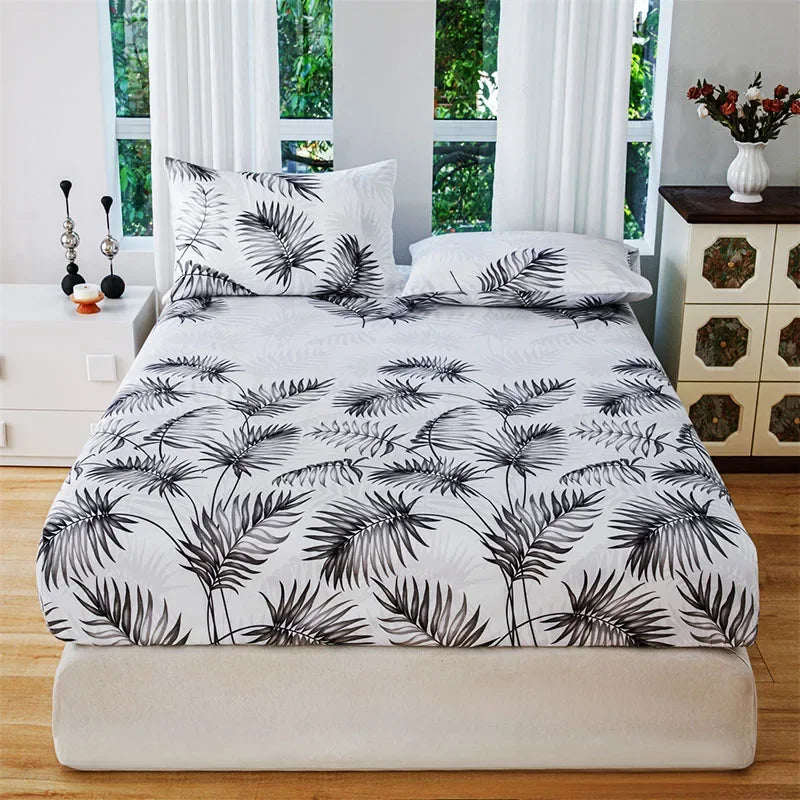 Floral Print Fitted Sheet & Pillowcase Set by Afralia™ for All Seasons