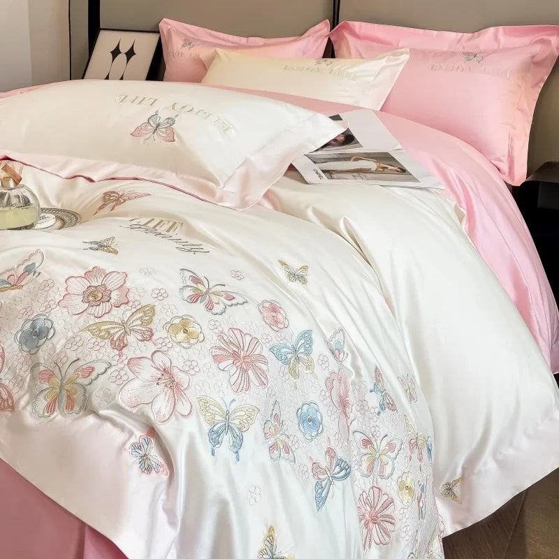 Afralia™ Luxury Cotton Twill Embroidery Duvet Cover Set for Seasons