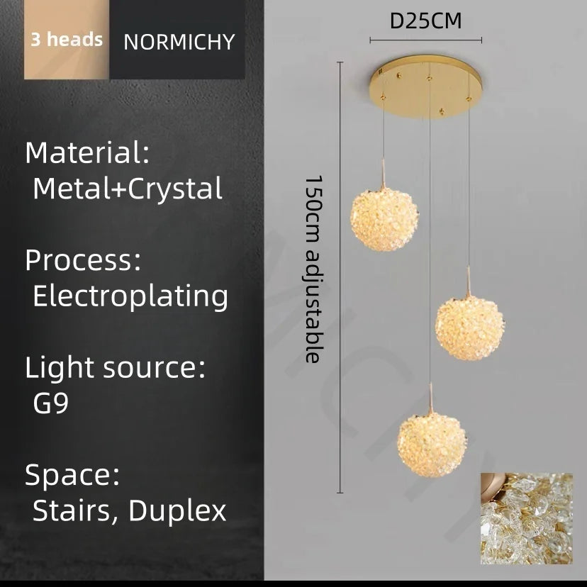 Afralia™ LED Glass Ball Chandelier for Staircase Duplex Villa Loft Hollow Living Room