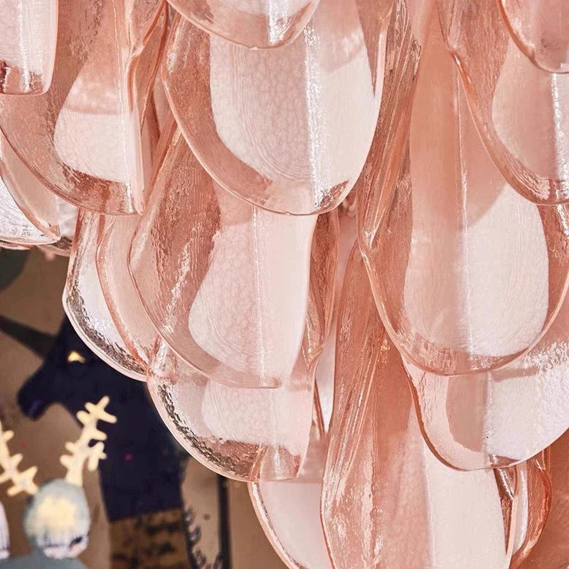 Afralia™ Pink Green Petal Crystal Glass Chandelier for Home Decor