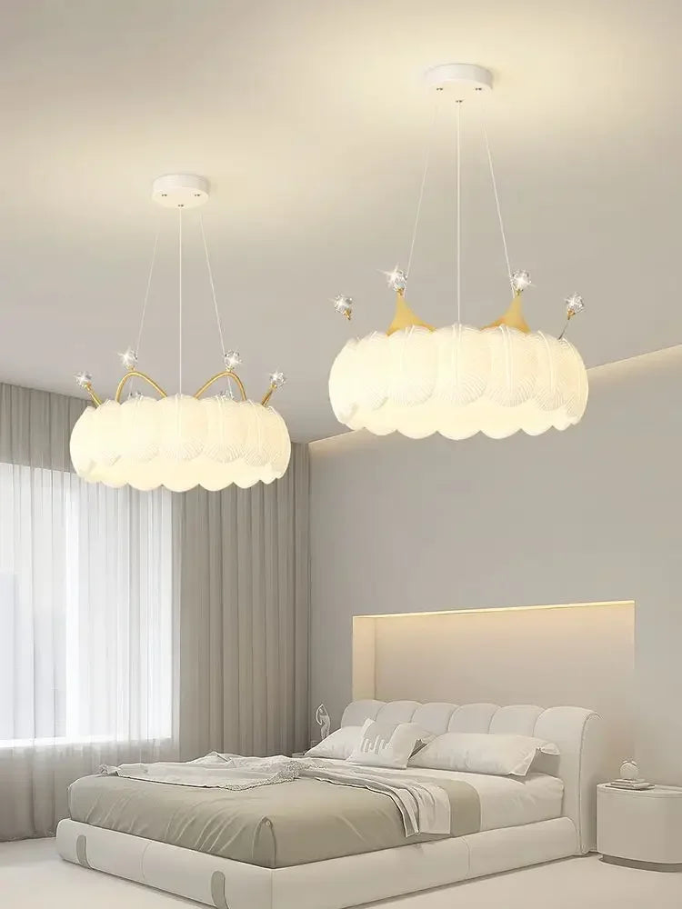 Afralia™ Gold&White LED Crown Small Chandelier for Living Dining Bedroom - Indoor Decor Lighting
