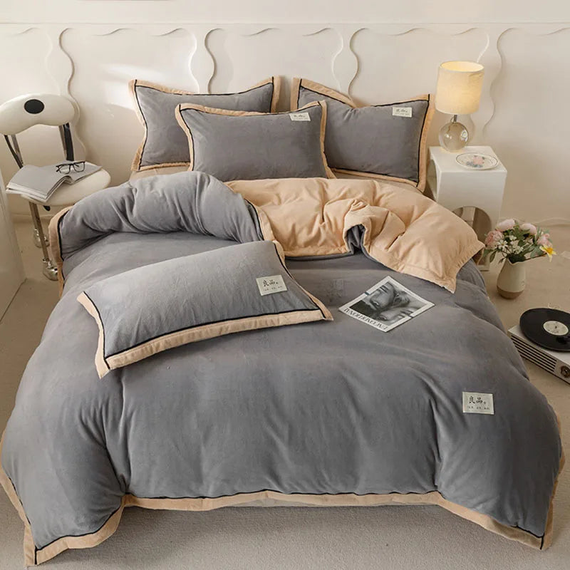 Afralia™ Winter Plush Milk Velvet Duvet Cover, Cozy Solid Warm Quilt for Adult Bedding