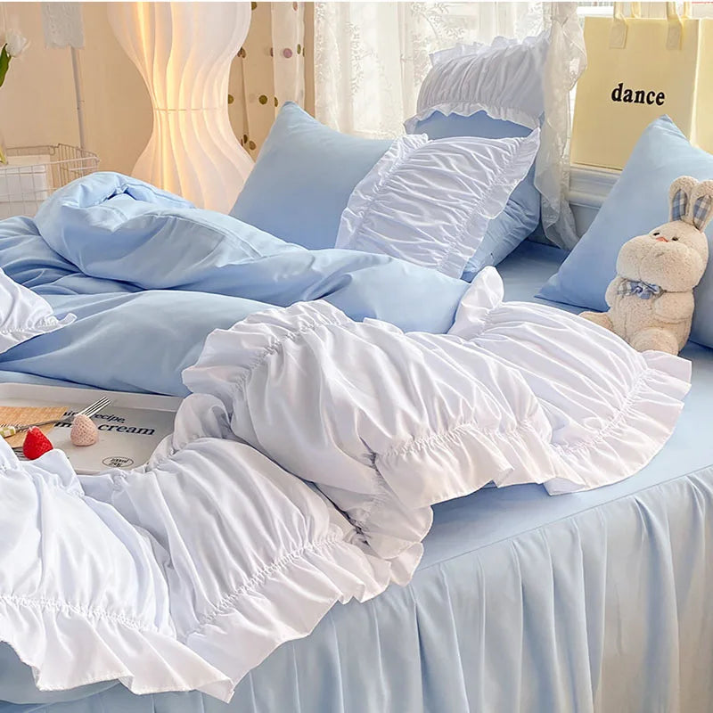 Afralia™ Lace Trim Solid Cotton Bedding Set - Queen/King/Double/Single Sizes