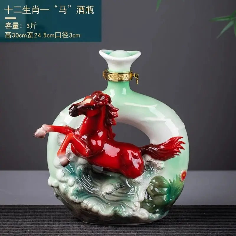 Afralia™ Jingdezhen Ceramic Wine Bottle Sculpture Gift Chinese Zodiac 3kg