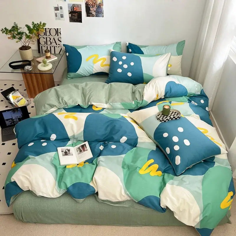 Afralia™ Nordic Cotton Bedding Set Duvet Cover with Sheets Single Queen Decor