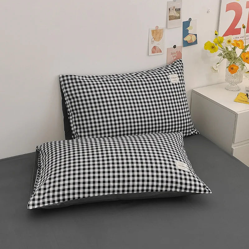 Afralia™ Simple Striped Check Cotton Bedding Sets for Queen King Size