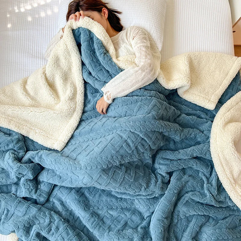 Afralia™ Winter Jacquard Taffeta Fleece Blanket for Office Living Room Sofa
