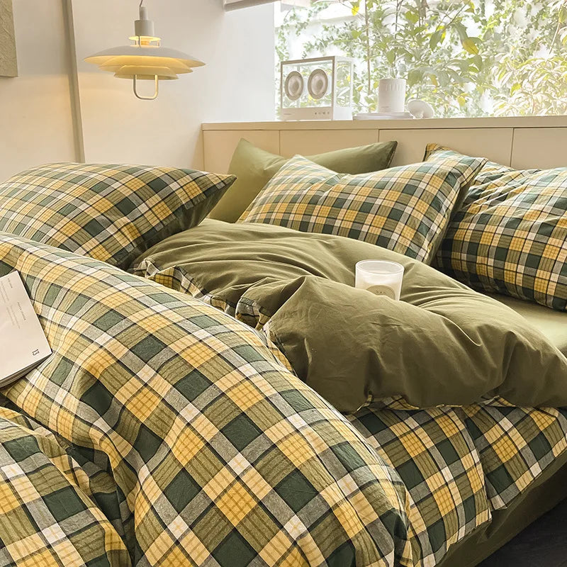 Afralia™ Striped Gird Cotton Bedding Set: Skin-Friendly & Non-Fading for All Seasons