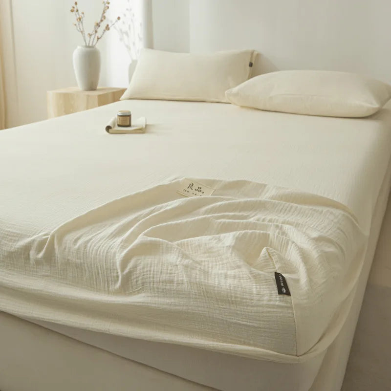 Afralia™ Cotton Fitted Sheet: Wrinkled Yarn, Nordic Comfort, All Seasons Bed Cover