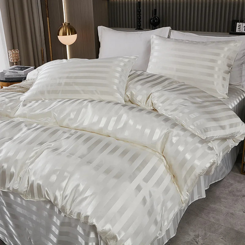 Afralia™ Satin Striped Silk Comforter Cover | High-End Queen King Bedding | Solid Color Luxe Duvet