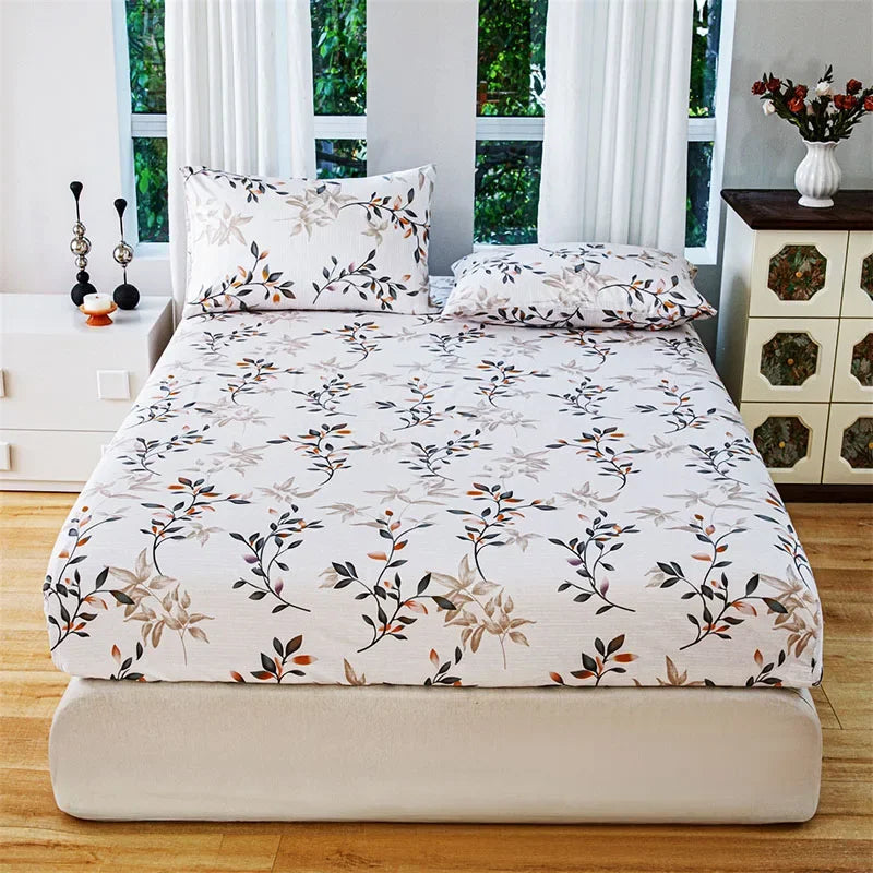 Floral Print Fitted Sheet & Pillowcase Set by Afralia™ for All Seasons