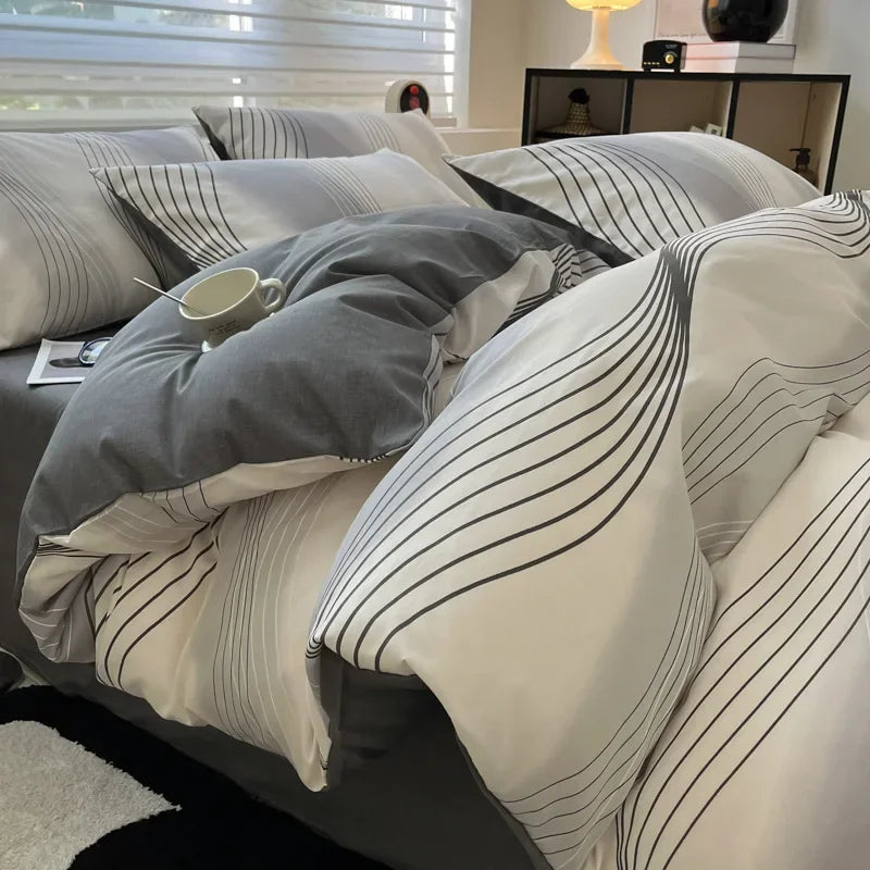Afralia™ Nordic Twill Printed Cotton Bedding Set for King/Queen Bed