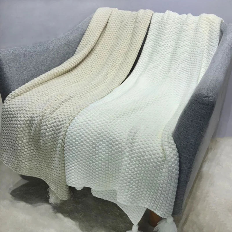 Afralia™ Nordic Tassel Knit Sofa Blanket: Soft All-Season Air Conditioning Shawl